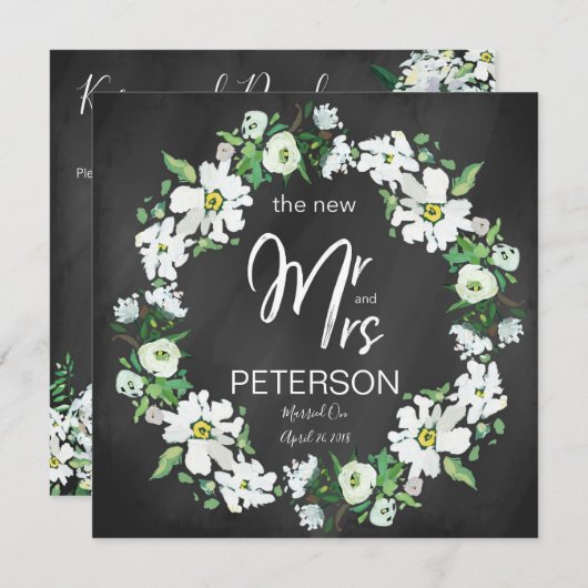 Floral Chalkboard Typography Post Wedding Party Kaart (Voorkant / Achterkant)