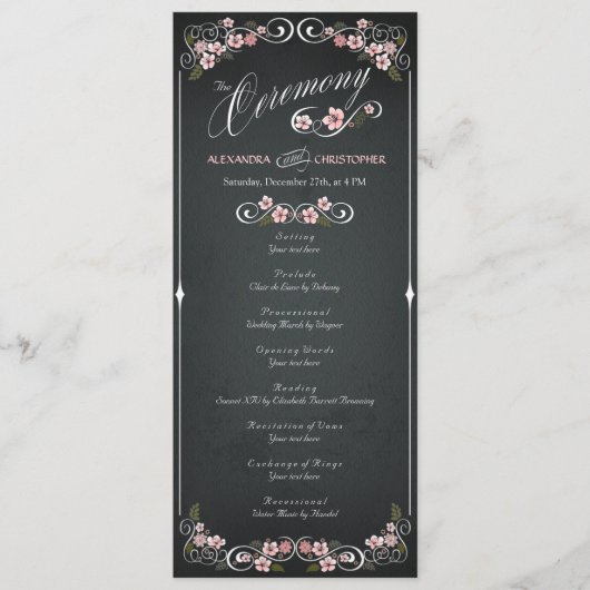 Floral Chalkboard Vintage Gras Programme de mariag (Devant)