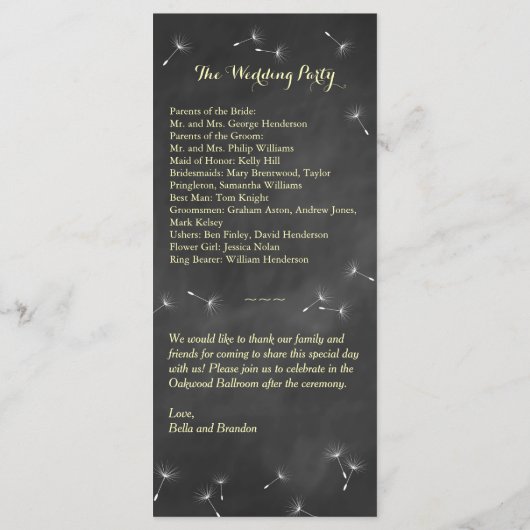 Floral Chalkboard Wedboard Programme de mariage (j (Dos)