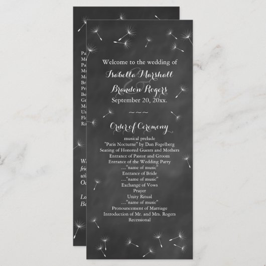 Floral Chalkboard Wedding Programma (Voorkant / Achterkant)