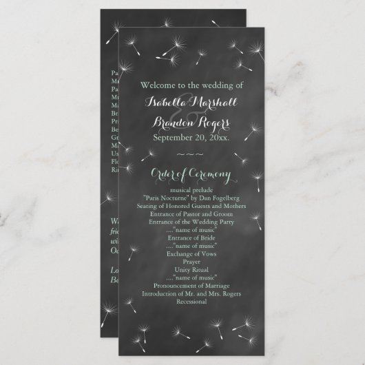 Floral Chalkboard Wedding Programme (mint) Programma (Voorkant / Achterkant)