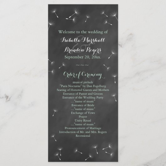 Floral Chalkboard Wedding Programme (mint) Programma (Voorkant)