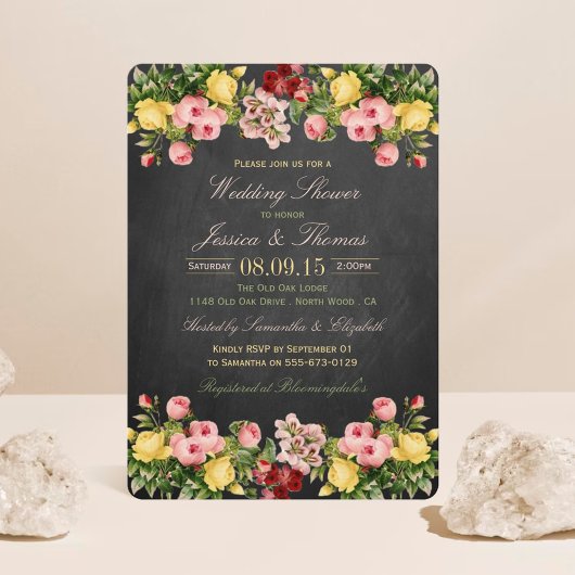  Floral Chalkboard Wedding Shower Kaart