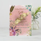 Floral Champagne bruiloft Kaart (Staand voorkant)