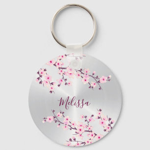 Floral Cherry Blosbezinkroze Silver Sleutelhanger
