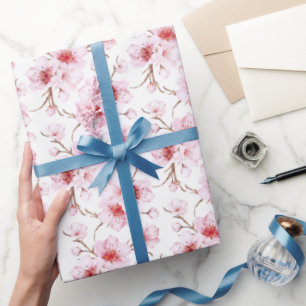 Floral Cherry Blosbezroze White Cadeaupapier