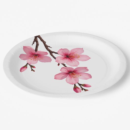 Floral Cherry Blosbezroze White Papieren Bordje (Gekanteld)