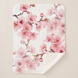 Floral Cherry Blosbezroze White Sherpa Deken