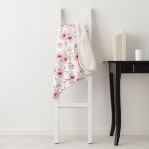 Floral Cherry Blosbezroze White Sherpa Deken