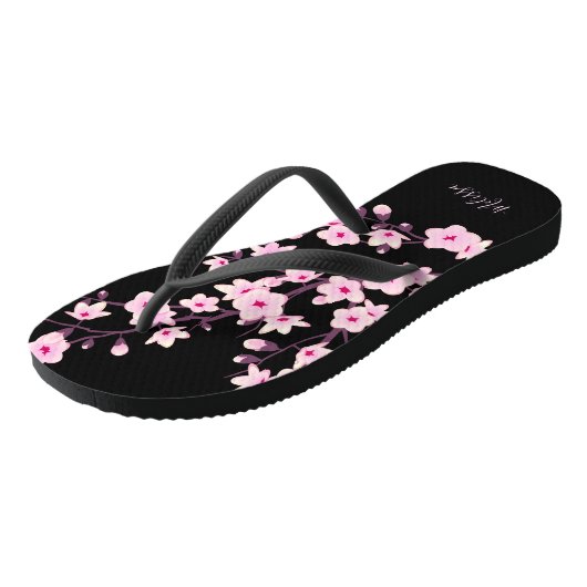 Floral Cherry Blossingroze Monogram Teenslippers (Schuin)
