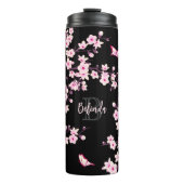Floral Cherry Blossingroze Monogram Thermosbeker (Voorkant)