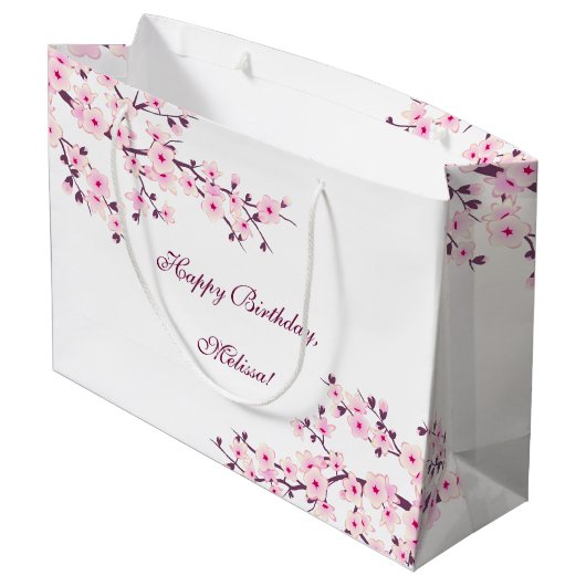 Floral Cherry Blossom Birthday Groot Cadeauzakje (Achterkant Gekanteld)