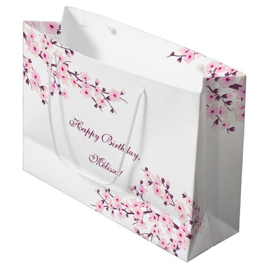 Floral Cherry Blossom Birthday Groot Cadeauzakje (Voorkant Gekanteld)