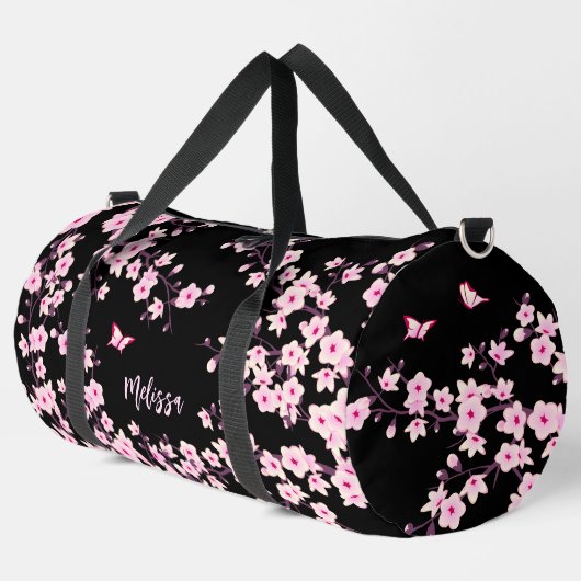 Floral Cherry Blossom Black Roze Monogram Plunjezak (Linkerhoek)