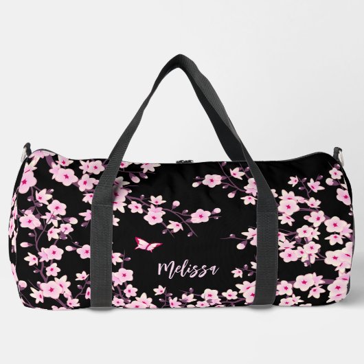Floral Cherry Blossom Black Roze Monogram Plunjezak (Voorkant)