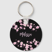 Floral Cherry Blossom Black Roze Sleutelhanger (Achterkant)