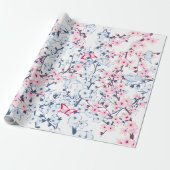 Floral Cherry Blossom Blue Pink Cadeaupapier (Uitgerold)