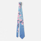 Floral Cherry Blossom Blue Pink Stropdas (Achterkant)
