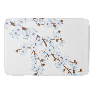 Floral Cherry Blossom Blue White Badmat