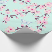 Floral Cherry Blossom Butterflies Mint Pattern Cadeaupapier (Hoek)