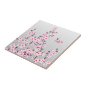 Floral Cherry Blossom Butterfly Pink Grey Tegeltje (Zijkant)