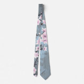 Floral Cherry Blossom Dusky Pink Dusty Blue Stropdas (Achterkant)