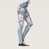 Floral Cherry Blossom Dusty Pink Blue Leggings (Rechts)