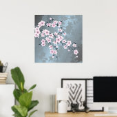 Floral Cherry Blossom Dusty Pink Blue Poster (Thuiskantoor)