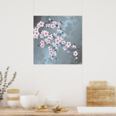 Floral Cherry Blossom Dusty Pink Blue Poster (Keuken)