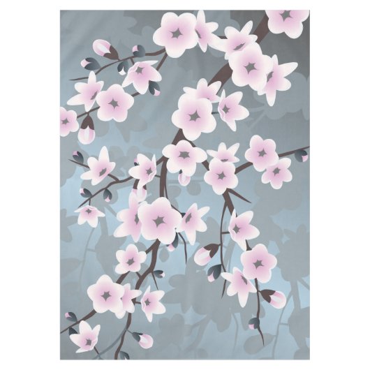 Floral Cherry Blossom Dusty Pink Blue Tafelkleed (Voorkant)
