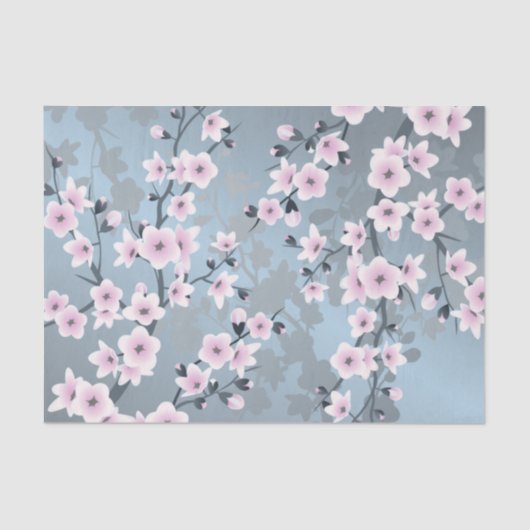 Floral Cherry Blossom Dusty Pink Blue Tissuepapier (Voorkant)