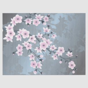 Floral Cherry Blossom Dusty Pink Blue Tissuepapier