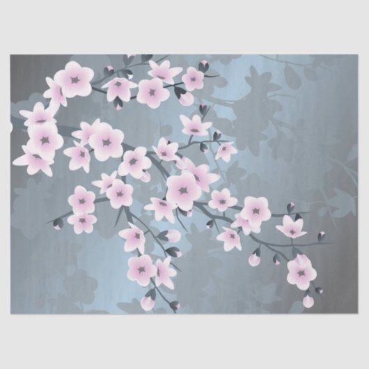 Floral Cherry Blossom Dusty Pink Blue Tissuepapier (Voorkant)