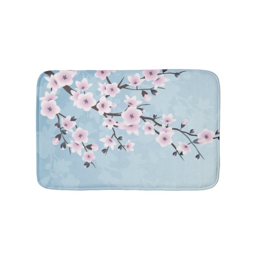 Floral Cherry Blossom Dusty Pink Sky Blue Badmat (Voorkant)