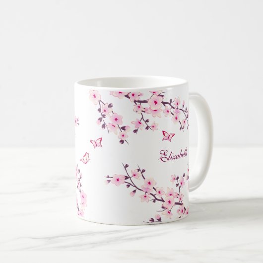 Floral Cherry Blossom Jouw naam Monogram Mok (Voorkant rechts)