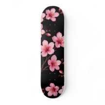 Floral Cherry Blossom Monogram Black Pink Girly