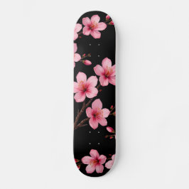 Floral Cherry Blossom Monogram Black Pink Girly Skateboard