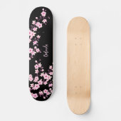 Floral Cherry Blossom Monogram Black Pink Girly Skateboard (Voorkant)