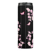 Floral Cherry Blossom Monogram Black Pink Thermosbeker (Achterkant)