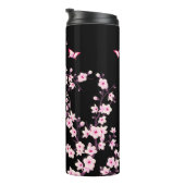 Floral Cherry Blossom Monogram Black Pink Thermosbeker (Geroteerd rechts)