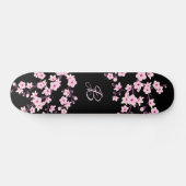 Floral Cherry Blossom Monogram Black Roze Skateboard (Horizontaal)