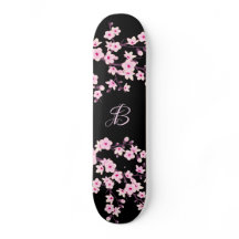 Floral Cherry Blossom Monogram Black Roze
