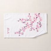 Floral Cherry Blossom Monogram Pink White Bad Handdoek (Handdoek)