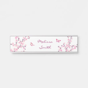 Floral Cherry Blossom Monogram Pink White Deurbordje