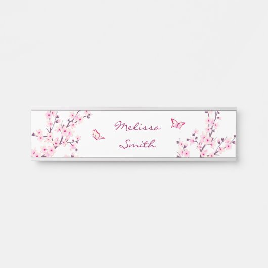 Floral Cherry Blossom Monogram Pink White Deurbordje (Voorkant)