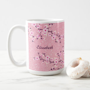 Floral Cherry Blossom Monogram Roze koffie Koffiemok