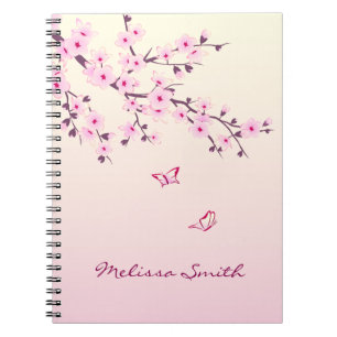 Floral Cherry Blossom Monogram voeg naam en jaar t Notitieboek