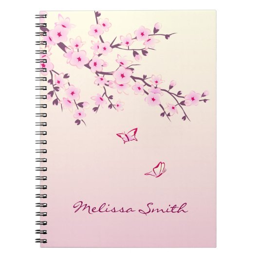 Floral Cherry Blossom Monogram voeg naam en jaar t Notitieboek (Voorkant)