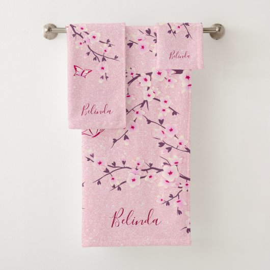 Floral Cherry Blossom Monogramme Nom Parties scint (En situation)