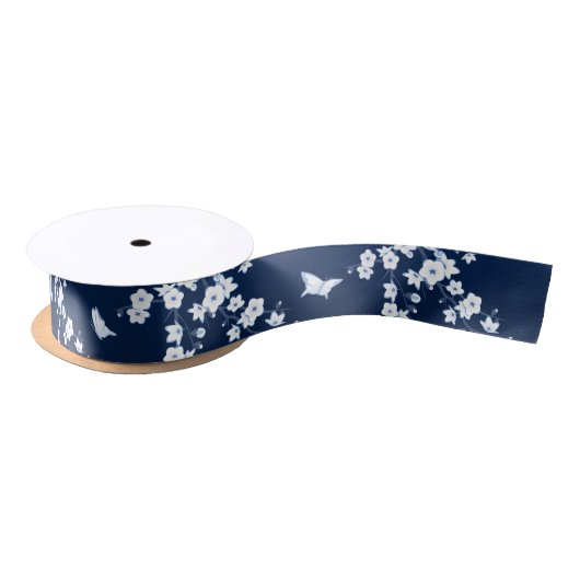 Floral Cherry Blossom Navy Blue White Lint (Spoel)